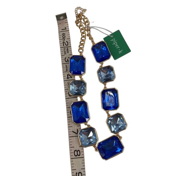 NWT piper. k chunky square blue rhinestone 16 inch necklace - Picture 2 of 4